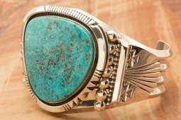 1 7/8" wide - Genuine Kingman Turquoise Sterling Silver Bracelet